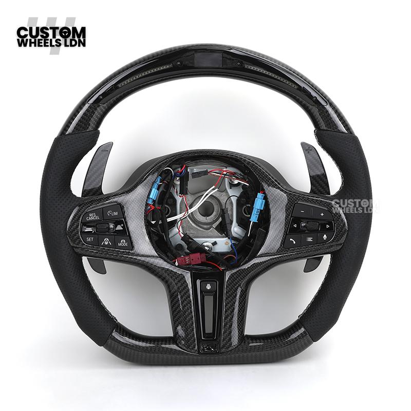 BMW Custom Carbon Heated Steering Wheel with LED Display – M-Stitch – Flat Bottom - Lane Assist – Fits F20 F22 F23 F30 F31 F32 F33 F36 F87 F80 F82 F10 F12 F13 + more