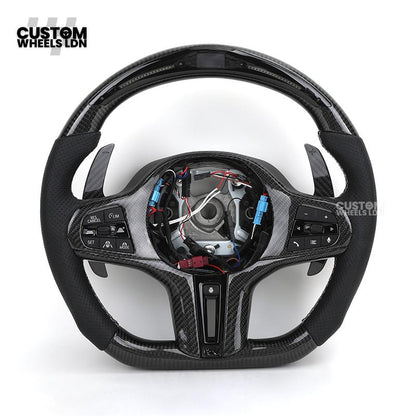 BMW Custom Carbon Heated Steering Wheel with LED Display – M-Stitch – Flat Bottom - Lane Assist – Fits F20 F22 F23 F30 F31 F32 F33 F36 F87 F80 F82 F10 F12 F13 + more