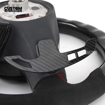 Mercedes Custom AMG Flat Bottom Steering Wheel – Alcantara & Carbon Fibre, Red Stitching, LED Display, Touch Control Buttons, AMG Badge | Fits C-Class, E-Class, CLS, GLC, GLE, G-Class + more | Plug & Play | Retrofit Upgrade for Older Models Available