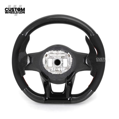 Mercedes Custom AMG Flat Bottom Steering Wheel – Perforated Leather & Gloss Carbon Fibre, LED Display, Red Stitching, Piano Black Trim, Carbon Paddles, Touch Control Buttons | Fits C-Class, E-Class, GLC, GLE, CLS, G-Class + more | Plug & Play | Retrofit U