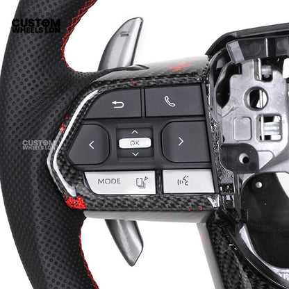 Toyota Custom LED Carbon Steering Wheel – Red Stitch, Perforated Grips, Flat Bottom | Built-In Rev Counter Display | Fits GR Yaris, GR Supra, Camry, Corolla + more | Plug & Play | Full Carbon Retrofit Upgrade