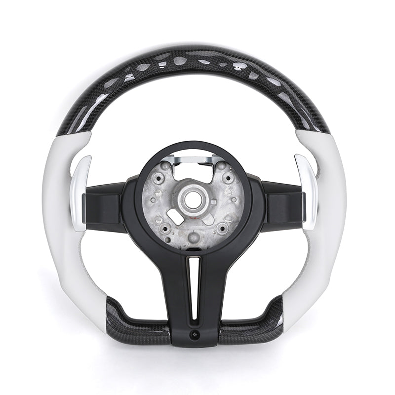 BMW Custom Steering Wheel For F series White Leather and Carbon Fibre