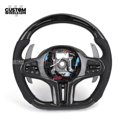 BMW Custom Carbon Heated Steering Wheel with LED Display – M-Stitch – Flat Bottom - Lane Assist – Fits F20 F22 F23 F30 F31 F32 F33 F36 F87 F80 F82 F10 F12 F13 + more