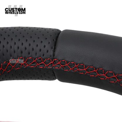 Mercedes Custom AMG Flat Bottom LED Steering Wheel – Black Leather, Perforated Sides, Red Stitching, Classic Buttons & Silver Paddles | AMG Trim | Fits W205, W213, GLC, GLE, CLS + more | Plug & Play | With Airbag | Retrofit possible for Older Models