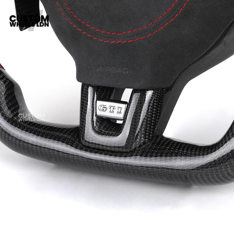 Volkswagen MK6 Custom Steering Wheel – LED Display | Alcantara & Carbon Fibre | Red Stitching | Paddle Shifters | Complete Steering Wheel | Plug & Play | Fits Golf GTI / R + more