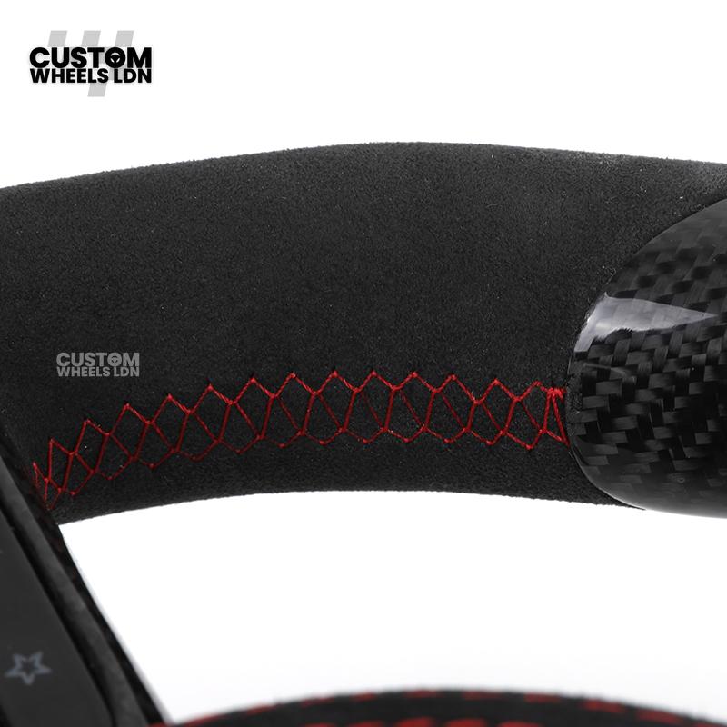 Mercedes Custom AMG Flat Bottom Steering Wheel – Alcantara & Carbon Fibre, Red Stitching, LED Display, Touch Control Buttons, AMG Badge | Fits C-Class, E-Class, CLS, GLC, GLE, G-Class + more | Plug & Play | Retrofit Upgrade for Older Models Available