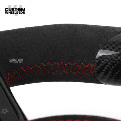 Mercedes Custom AMG Flat Bottom Steering Wheel – Alcantara & Carbon Fibre, Red Stitching, LED Display, Touch Control Buttons, AMG Badge | Fits C-Class, E-Class, CLS, GLC, GLE, G-Class + more | Plug & Play | Retrofit Upgrade for Older Models Available