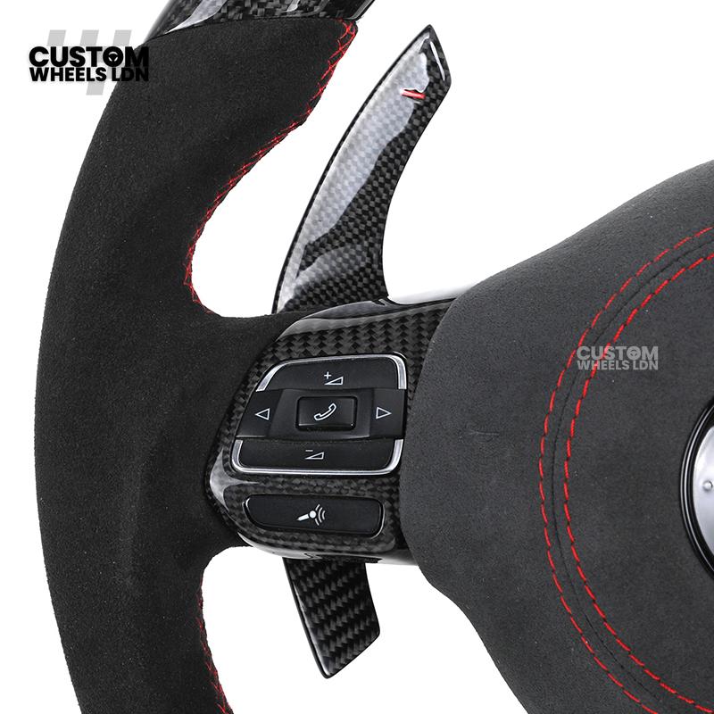 Volkswagen MK6 Custom Steering Wheel – LED Display | Alcantara & Carbon Fibre | Red Stitching | Paddle Shifters | Complete Steering Wheel | Plug & Play | Fits Golf GTI / R + more