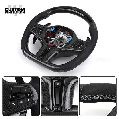 BMW Custom Carbon Heated Steering Wheel with LED Display – M-Stitch – Flat Bottom - Lane Assist – Fits F20 F22 F23 F30 F31 F32 F33 F36 F87 F80 F82 F10 F12 F13 + more