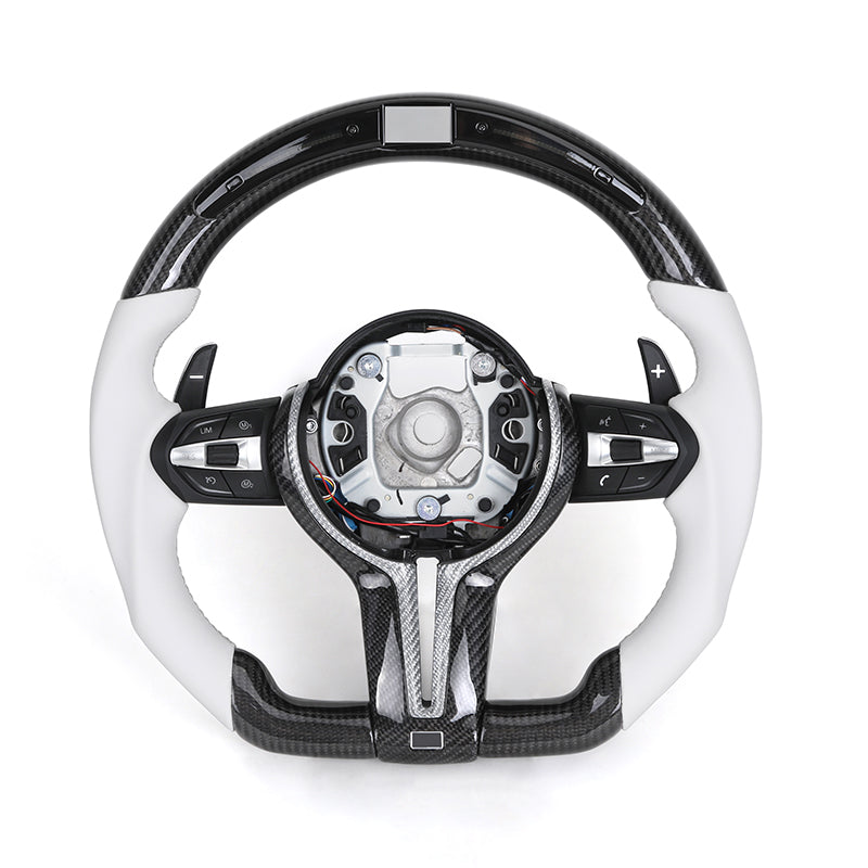 BMW Custom Steering Wheel For F series White Leather and Carbon Fibre