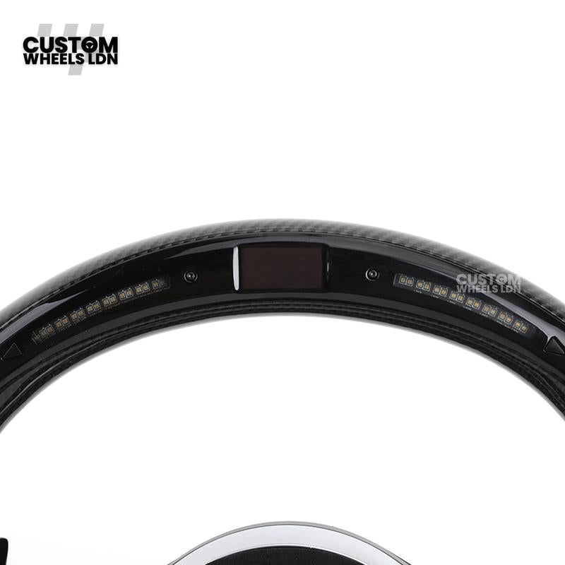 Mercedes Custom AMG Flat Bottom Steering Wheel – Alcantara & Carbon Fibre, Yellow Stitching, LED Display, Silver Trim, Touch Control Buttons, AMG Badge | Fits C-Class, E-Class, CLS, GLC, GLE, G-Class + more | Plug & Play | Retrofit Upgrade for Older Model