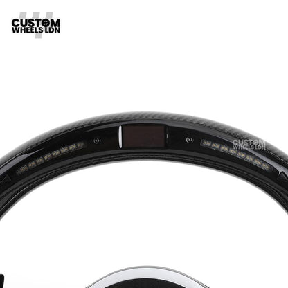 Mercedes Custom AMG Flat Bottom Steering Wheel – Alcantara & Carbon Fibre, Yellow Stitching, LED Display, Silver Trim, Touch Control Buttons, AMG Badge | Fits C-Class, E-Class, CLS, GLC, GLE, G-Class + more | Plug & Play | Retrofit Upgrade for Older Model