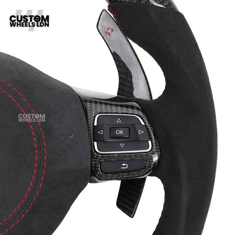 Volkswagen MK6 Custom Steering Wheel – LED Display | Alcantara & Carbon Fibre | Red Stitching | Paddle Shifters | Complete Steering Wheel | Plug & Play | Fits Golf GTI / R + more