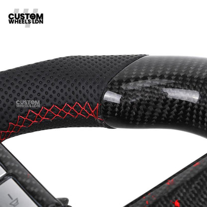 Toyota Custom LED Carbon Steering Wheel – Red Stitch, Perforated Grips, Flat Bottom | Built-In Rev Counter Display | Fits GR Yaris, GR Supra, Camry, Corolla + more | Plug & Play | Full Carbon Retrofit Upgrade