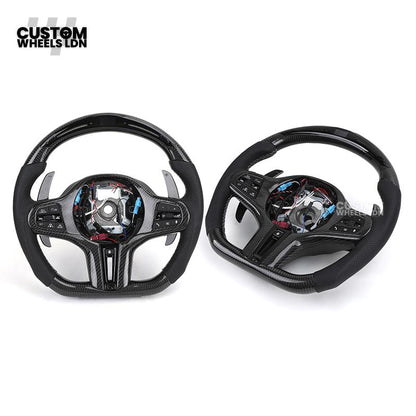 BMW Custom Carbon Heated Steering Wheel with LED Display – M-Stitch – Flat Bottom - Lane Assist – Fits F20 F22 F23 F30 F31 F32 F33 F36 F87 F80 F82 F10 F12 F13 + more