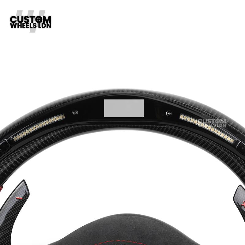 Volkswagen MK6 Custom Steering Wheel – LED Display | Alcantara & Carbon Fibre | Red Stitching | Paddle Shifters | Complete Steering Wheel | Plug & Play | Fits Golf GTI / R + more