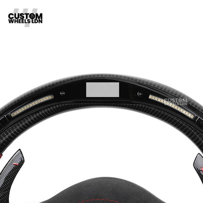 Volkswagen MK6 Custom Steering Wheel – LED Display | Alcantara & Carbon Fibre | Red Stitching | Paddle Shifters | Complete Steering Wheel | Plug & Play | Fits Golf GTI / R + more