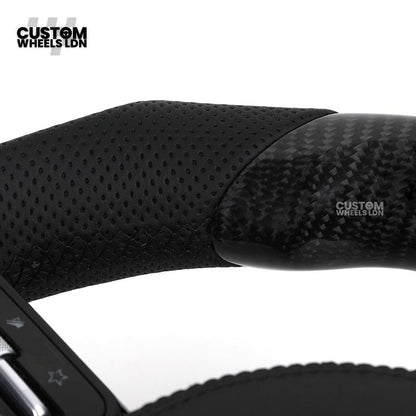 Mercedes Custom AMG Flat Bottom Steering Wheel – Perforated Leather & Gloss Carbon Fibre, LED Display, Piano Black Trim, Touch Control Buttons | Fits C-Class, E-Class, CLS, GLC, GLE, G-Class + more | Plug & Play | Retrofit Upgrade for Older Models