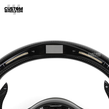Mercedes Custom AMG Flat Bottom Steering Wheel – Perforated Leather & Gloss Carbon Fibre, LED Display, Red Stitching, Piano Black Trim, Carbon Paddles, Touch Control Buttons | Fits C-Class, E-Class, GLC, GLE, CLS, G-Class + more | Plug & Play | Retrofit U