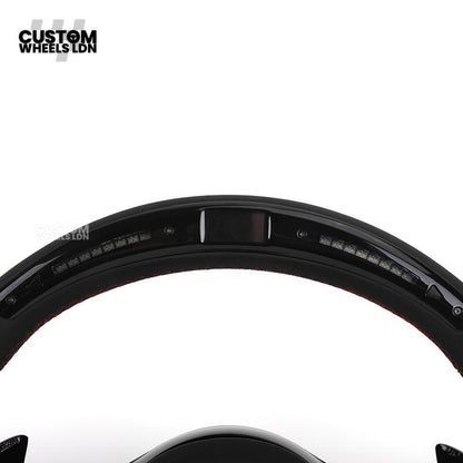 Mercedes Custom AMG LED Steering Wheel – Black AMG Trim, Red Stitching, Black Controls, Flat Bottom, Perforated Leather | AMG Badge | Plug & Play | Complete Wheel with Airbag | Retrofit Upgrade for Older Models Available | Fits W205, W213, GLC, CLS + More