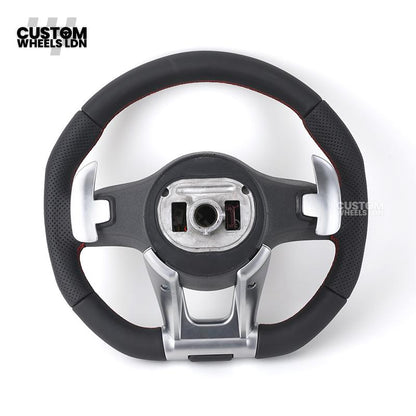 Mercedes Custom AMG Flat Bottom LED Steering Wheel – Black Leather, Perforated Sides, Red Stitching, Classic Buttons & Silver Paddles | AMG Trim | Fits W205, W213, GLC, GLE, CLS + more | Plug & Play | With Airbag | Retrofit possible for Older Models