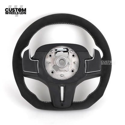 BMW Custom LED Alcantara Flat Bottom Steering Wheel – Carbon Trim – Fits F20 F22 F30 F32 F36 F80 F82 F87 F10 F12 F13 + more