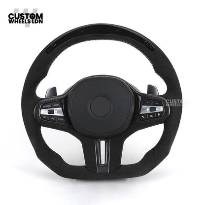 BMW Custom LED Alcantara Flat Bottom Steering Wheel – Carbon Trim – Fits F20 F22 F30 F32 F36 F80 F82 F87 F10 F12 F13 + more