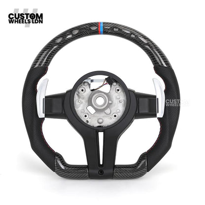 BMW Custom Carbon Fibre Steering Wheel – Blue Trim | Perforated Leather | M-Stripe Marker | Plug & Play | Fits 1 Series F20, 2 Series F22, 3 Series F30, 4 Series F32, M2, M3, M4 + more