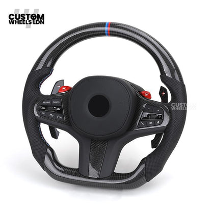 BMW Custom G Series Carbon Steering Wheel with M1/M2 Buttons & Carbon Paddles – Flat Bottom – Fits G20 G21 G22 G23 G30 G31 G32 G14 G15 G16 G01 G02 + more