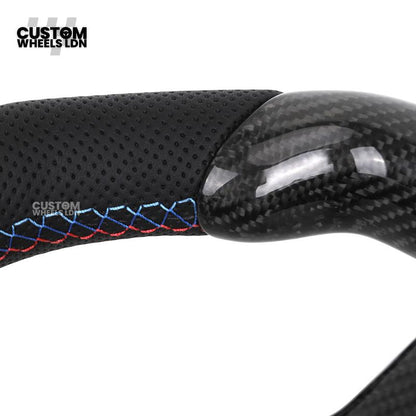 BMW Custom Carbon Fibre Steering Wheel – Blue Trim | Perforated Leather | M-Stripe Marker | Plug & Play | Fits 1 Series F20, 2 Series F22, 3 Series F30, 4 Series F32, M2, M3, M4 + more