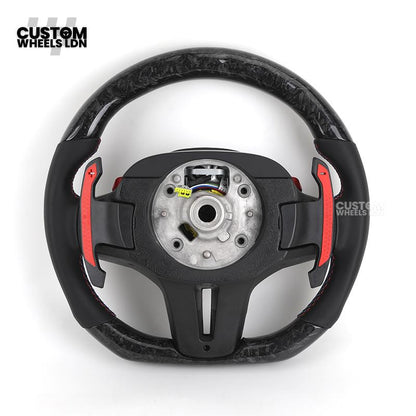 BMW Custom G Series Forged Carbon Steering Wheel with LED Display & Carbon Paddles – Flat Bottom – Fits G20 G21 G22 G23 G30 G31 G32 G14 G15 G16 G01 G02 + more