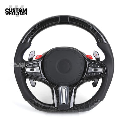 BMW Custom G Series Forged Carbon Steering Wheel with LED Display & Carbon Paddles – Flat Bottom – Fits G20 G21 G22 G23 G30 G31 G32 G14 G15 G16 G01 G02 + more