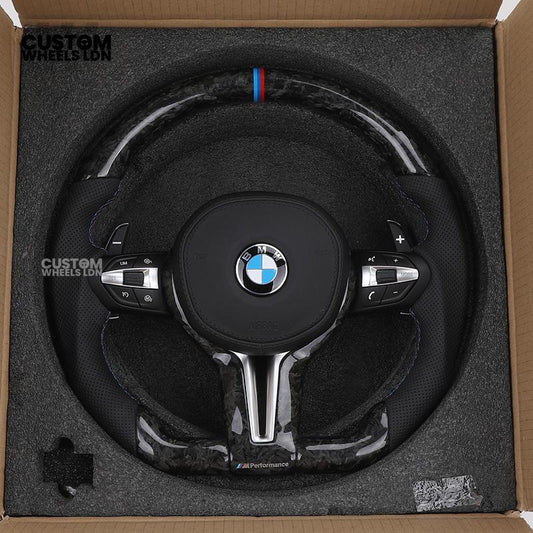 BMW Custom Forged Carbon M Performance Steering Wheel | Blue M Stitching | Thin Paddles | Plug & Play | Complete Wheel | Fits 1 Series, 2 Series, 3 Series, 4 Series, 5 Series, F20, F22, F30, F31, F32, F33, F36, F10, E82, E90 + more