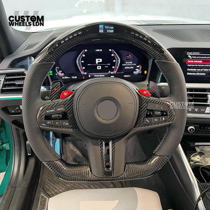 BMW Custom Carbon LED Heated Steering Wheel with Red M1/M2 Buttons – Flat Bottom – Fits F20 F22 F30 F32 F36 F80 F82 F87 F10 F12 F13 + more