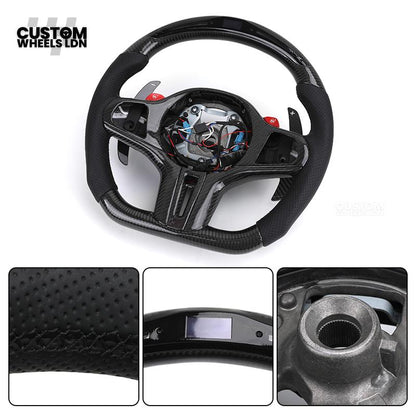 BMW Custom Carbon LED Heated Steering Wheel with Red M1/M2 Buttons – Flat Bottom – Fits F20 F22 F30 F32 F36 F80 F82 F87 F10 F12 F13 + more