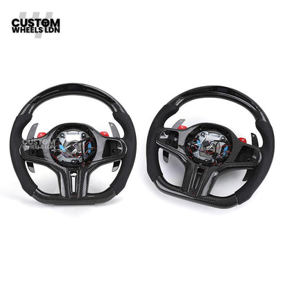 BMW Custom Carbon LED Heated Steering Wheel with Red M1/M2 Buttons – Flat Bottom – Fits F20 F22 F30 F32 F36 F80 F82 F87 F10 F12 F13 + more