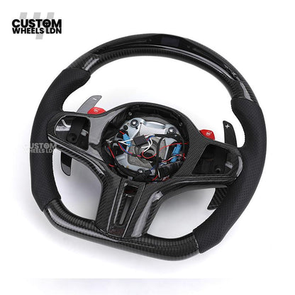BMW Custom Carbon LED Heated Steering Wheel with Red M1/M2 Buttons – Flat Bottom – Fits F20 F22 F30 F32 F36 F80 F82 F87 F10 F12 F13 + more