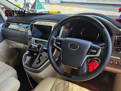 Toyota Custom Steering Wheel – Piano Black Top, Perforated Leather Grips, OEM Controls | Fits Hilux, Fortuner, Land Cruiser Prado + more | Complete Wheel with Airbag | Plug & Play Retrofit Upgrade Older Models