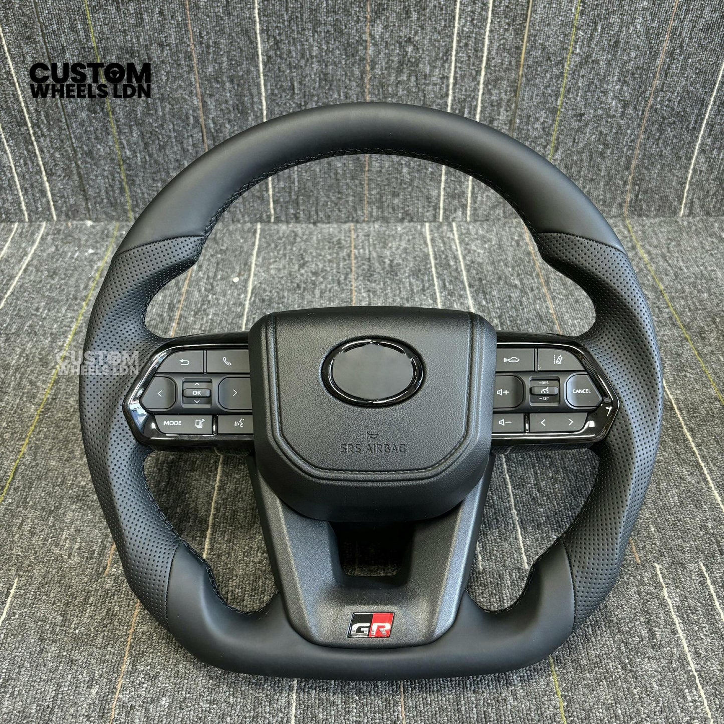 Toyota Custom GR Steering Wheel – Flat Bottom, Perforated Leather, Red Stitching, GR Badge | Fits Hilux GR Sport, Revo, Auris + More | Plug & Play | Complete Custom Spec Available | Upgrade for Older Models
