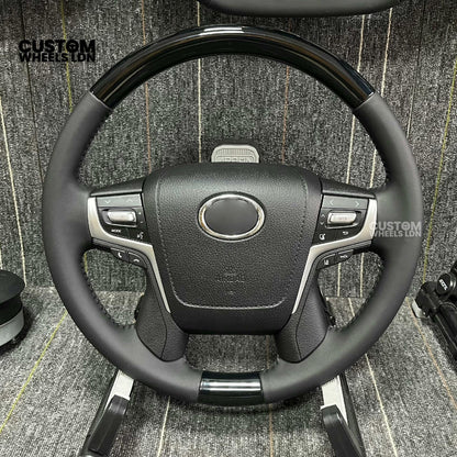 Toyota Custom Steering Wheel – Piano Black Top, Perforated Leather Grips, OEM Controls | Fits Hilux, Fortuner, Land Cruiser Prado + more | Complete Wheel with Airbag | Plug & Play Retrofit Upgrade Older Models