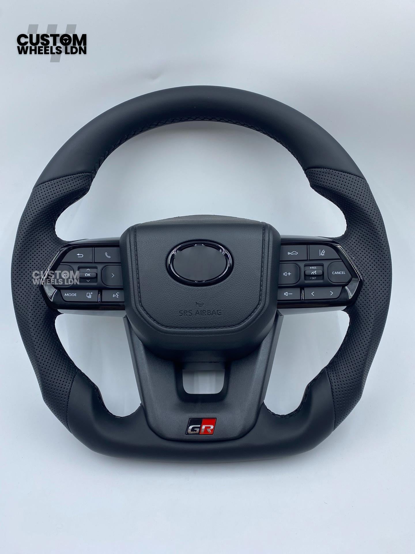 Toyota Custom GR Steering Wheel – Flat Bottom, Perforated Leather, Red Stitching, GR Badge | Fits Hilux GR Sport, Revo, Auris + More | Plug & Play | Complete Custom Spec Available | Upgrade for Older Models