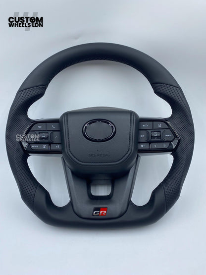 Toyota Custom GR Steering Wheel – Flat Bottom, Perforated Leather, Red Stitching, GR Badge | Fits Hilux GR Sport, Revo, Auris + More | Plug & Play | Complete Custom Spec Available | Upgrade for Older Models