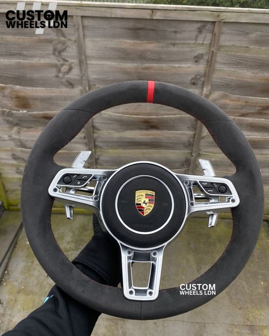 Porsche Custom Alcantara Steering Wheel – Red Stripe, Multifunction Buttons | Fits Gen 1 Models 2000+ | Plug & Play