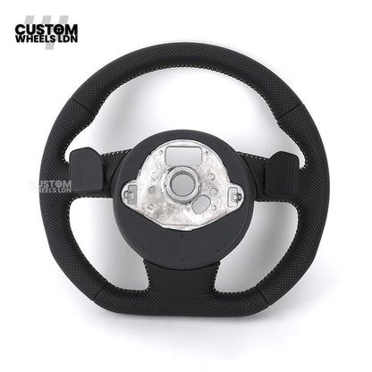 Audi Custom 8V Flat Bottom Steering Wheel – Perforated Leather, Black Stitching, Silver Paddles, RS Badge | Fits A3, S3, RS3 8V, A1, Q2, TT + more | Plug & Play | With Airbag | Upgrade for Older Models Available