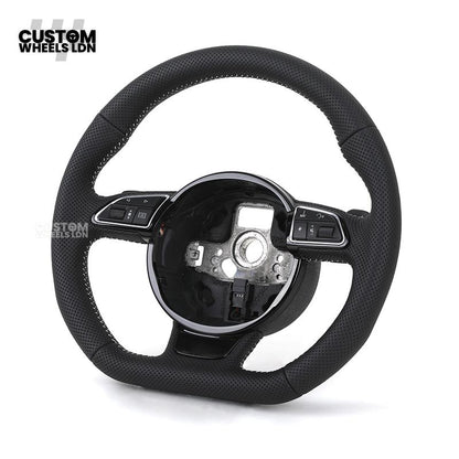 Audi Custom 8V Flat Bottom Steering Wheel – Perforated Leather, Black Stitching, Silver Paddles, RS Badge | Fits A3, S3, RS3 8V, A1, Q2, TT + more | Plug & Play | With Airbag | Upgrade for Older Models Available