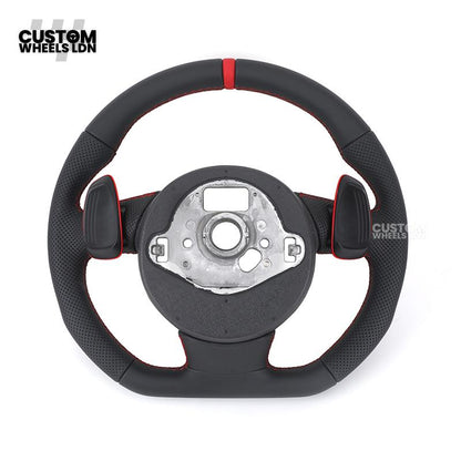 Audi Custom RS3 8V Flat Bottom Steering Wheel – Red Stitching, Red Paddles, Red Centre Stripe | Plug & Play | With Airbag