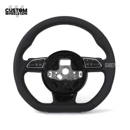 Audi Custom 8V Flat Bottom Steering Wheel – Perforated Leather, Black Stitching, Silver Paddles, RS Badge | Fits A3, S3, RS3 8V, A1, Q2, TT + more | Plug & Play | With Airbag | Upgrade for Older Models Available