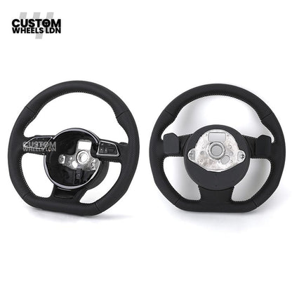 Audi Custom 8V Flat Bottom Steering Wheel – Perforated Leather, Black Stitching, Silver Paddles, RS Badge | Fits A3, S3, RS3 8V, A1, Q2, TT + more | Plug & Play | With Airbag | Upgrade for Older Models Available