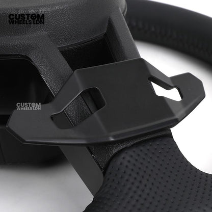 Audi Custom R8-Style Flat Bottom Steering Wheel – Black Leather, Black Stitching, Black Paddles | Fits A4, A5, S5, A6, A7, S6, S7, Q5, SQ5 + more | Plug & Play | With Airbag | Upgrade for Older Models Available