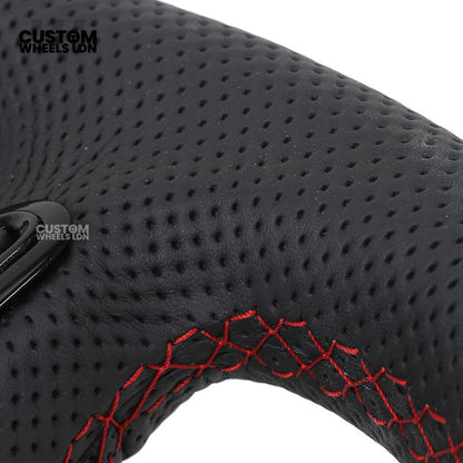 Audi Custom RS3 8V Flat Bottom Steering Wheel – Red Stitching, Red Paddles, Red Centre Stripe | Plug & Play | With Airbag